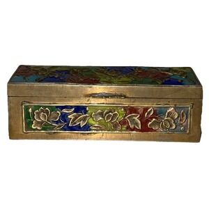 Cloisonné Brass/Bronze Chinese  Stamp Box Vintage 1930-1950 Lovely Piece